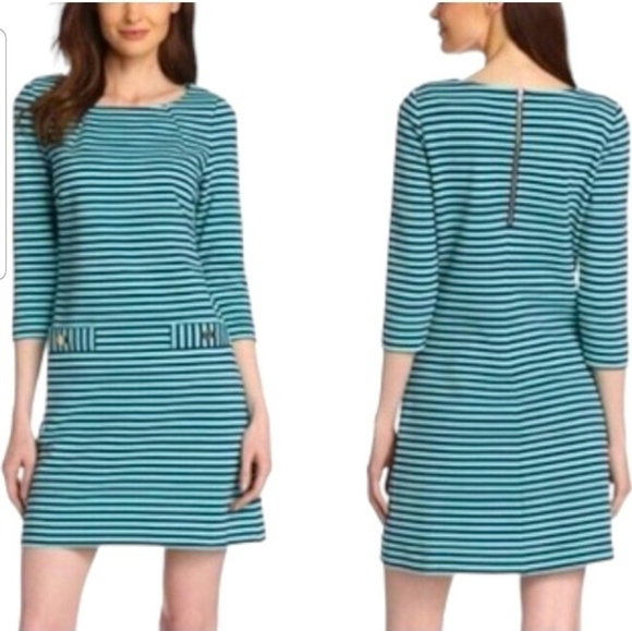 Lilly Pulitzer Charlene Dress Tropez Blue Ottoman Stripe 3/4 Sleeves Size S - Picture 1 of 14